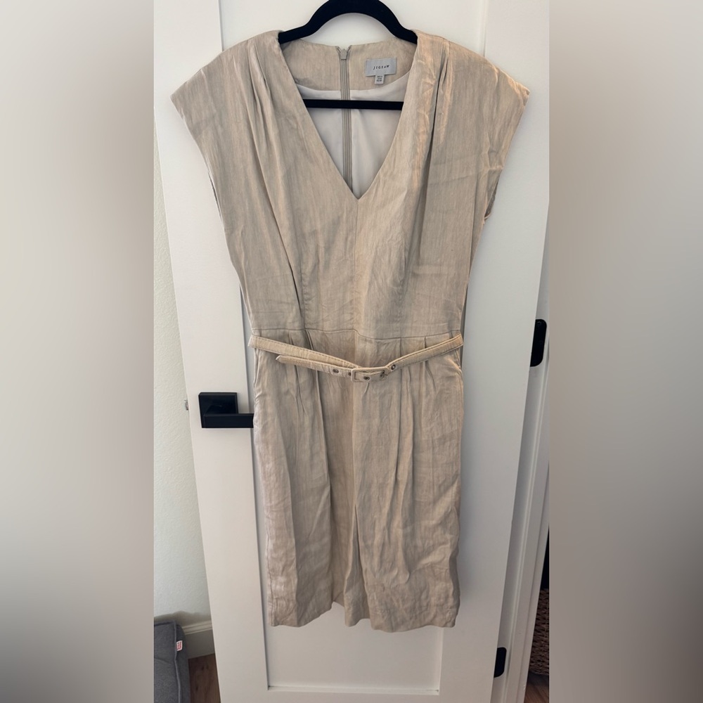 Jigsaw Taupe Midi Dress with Belt